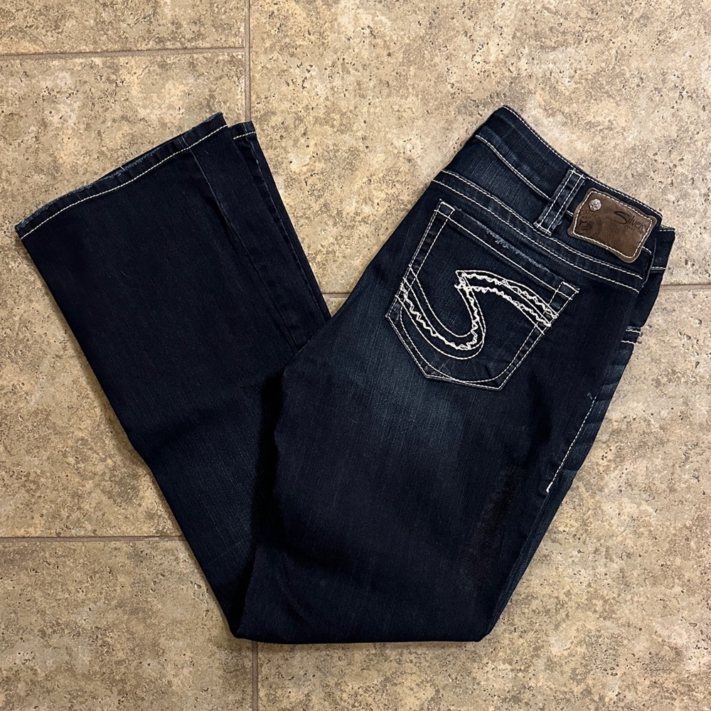 Silver Brand TUESDAY Jeans Dark Blue Bootcut Contrast Stitching Size 14 / 31